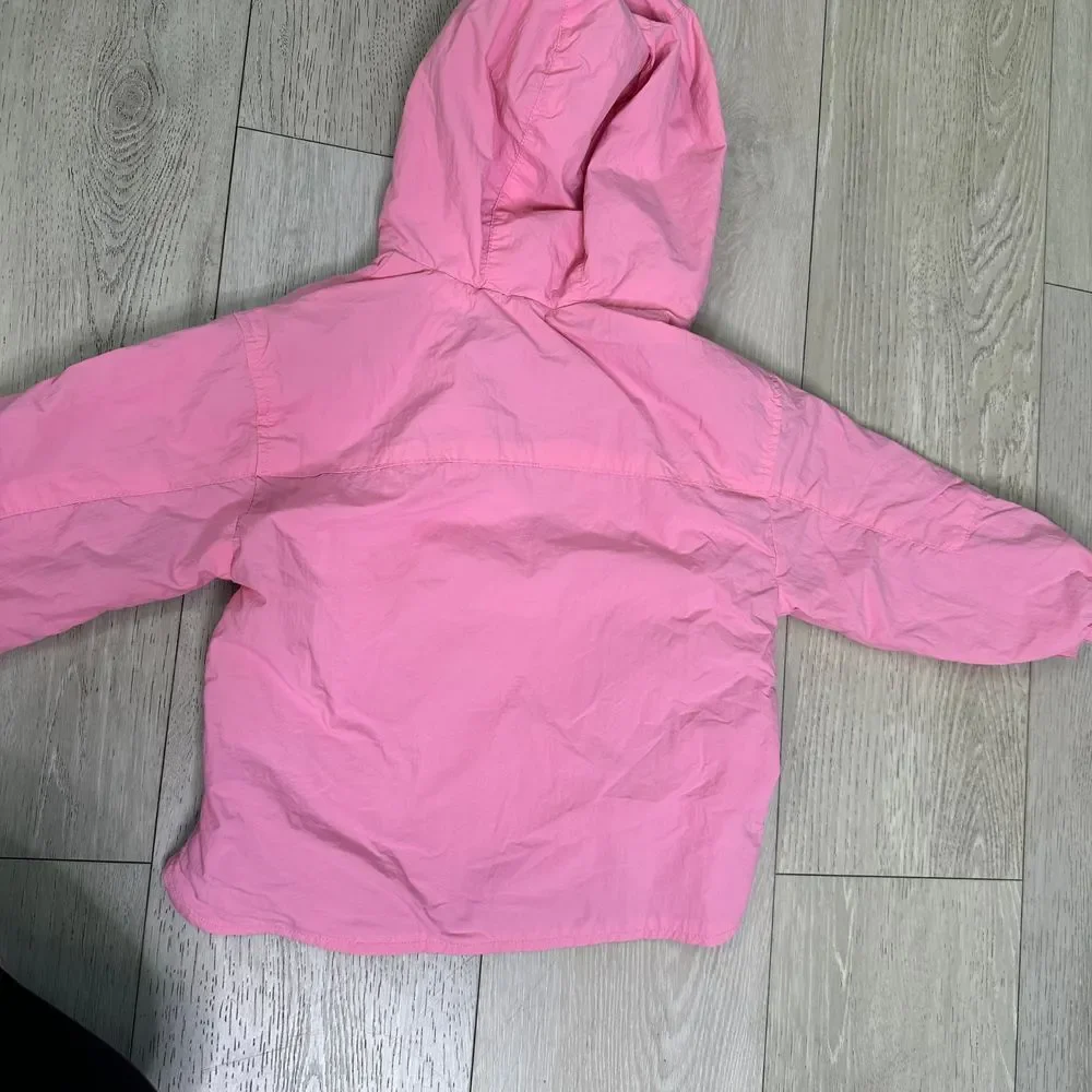 Zara toddler girl pink windbreaker hooded rain jacket zipper up size 18-24 month
